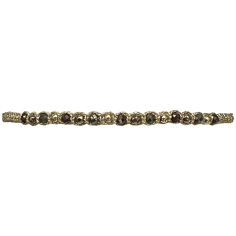 Goldy armband van LeJu London in goud draad met gouden en bruine kraaltjes.